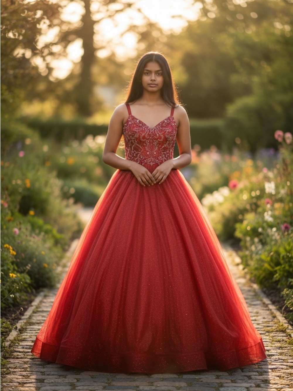 Beautiful Cranberry Color ling Beaded Ball Gown with Petticoat